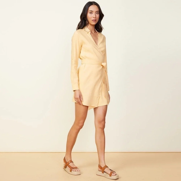 Monrow Linen Mini Dress Size Small Color Sand - Picture 5 of 10